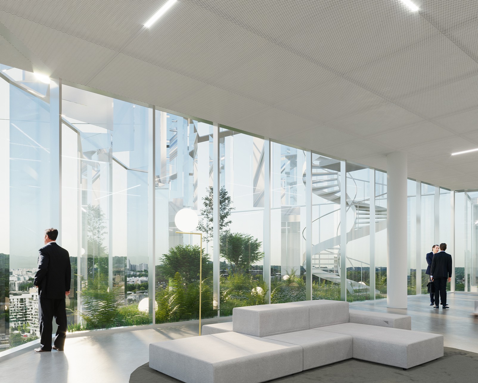 Contemporary office interior at Îlot D5 featuring modern architecture, natural light and high-quality workplace design in Boulogne-Billancourt.