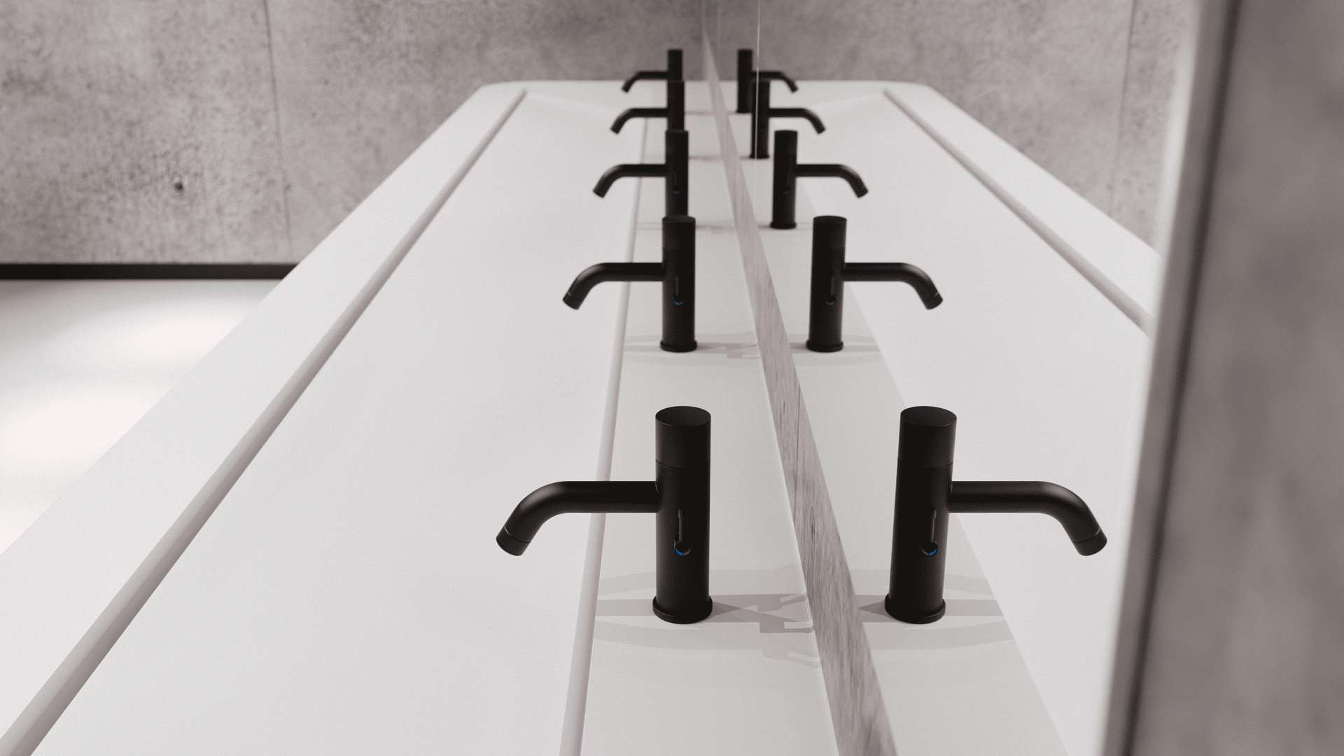 Integrated Duten electronic tap solution designed for contemporary architectural washrooms and commercial office projects.